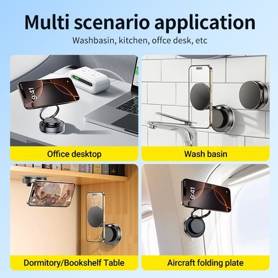 Μαγνητική βάση τηλεφώνου αυτοκινήτου 360° με βεντούζα και μαγνήτη ρουβιδίου, μαύρη, C46