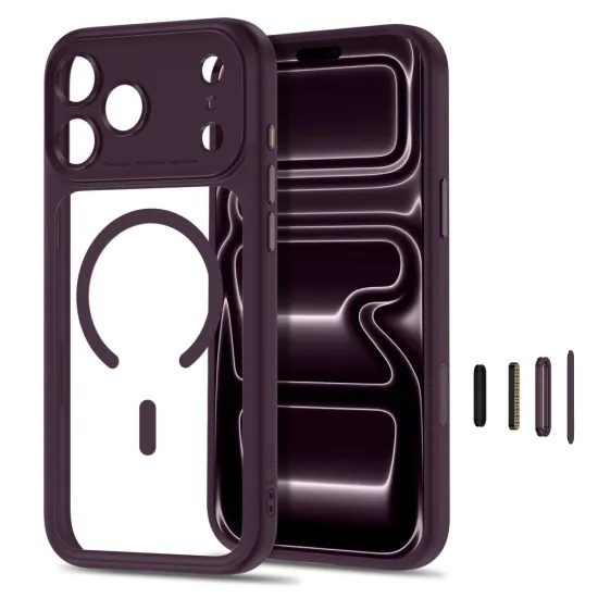 Tech-Protect MagPeak MagSafe Case für iPhone 17 Pro / 18 Pro - Magnetische Schutzhülle mit Kameraschutz - Weinrot / Transparent