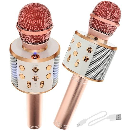 Bezdrôtový mikrofón pre karaoke s ovládačom prehrávania, ružový
