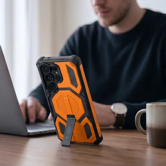 Tech-Protect MagBlast MagSafe + 2 бр. стъкла, Samsung Galaxy S26 Ultra, черно/оранжево