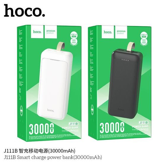 Hoco J111B PowerBank 30000mAh, 2x USB, USB-C, Micro-USB, PD30W, cu LED și șnur, negru