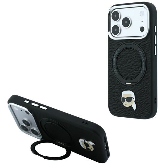 Karl Lagerfeld Leather Ring Stand 360 KC Pin MagSafe ümbris iPhone 17 Pro / 18 Pro – must