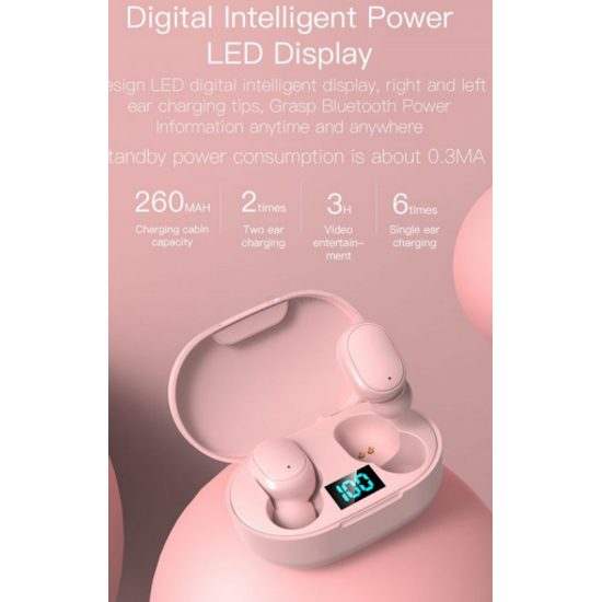 Ασύρματα ακουστικά Bluetooth 5.0, E6s, ροζ