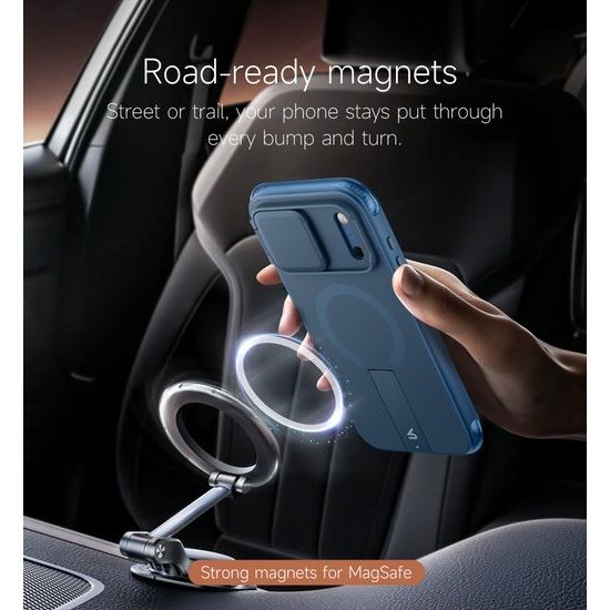 Husă Suritch AirBounce Bumper MagSafe cu Suport și Protecție Cameră, iPhone 17 Pro Max / 18 Pro Max, albastru deschis