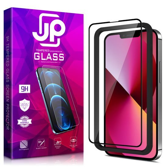 JP 3D üveg felhelyezési kerettel, iPhone 13 Mini, fekete