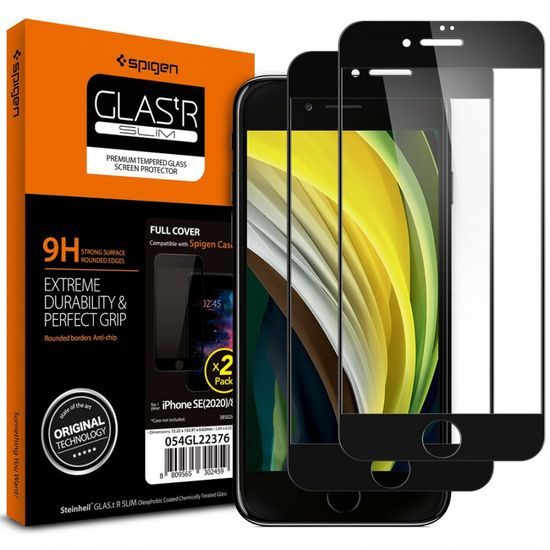 Spigen Full Cover Glass FC Folie de sticlă securizată, 2 bucăți, iPhone 7 / 8 / SE 2020, neagră
