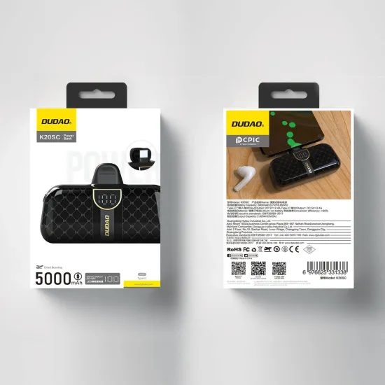 Dudao K20SC Mini powerbank táska alakban, USB-C, 5000mAh, fekete