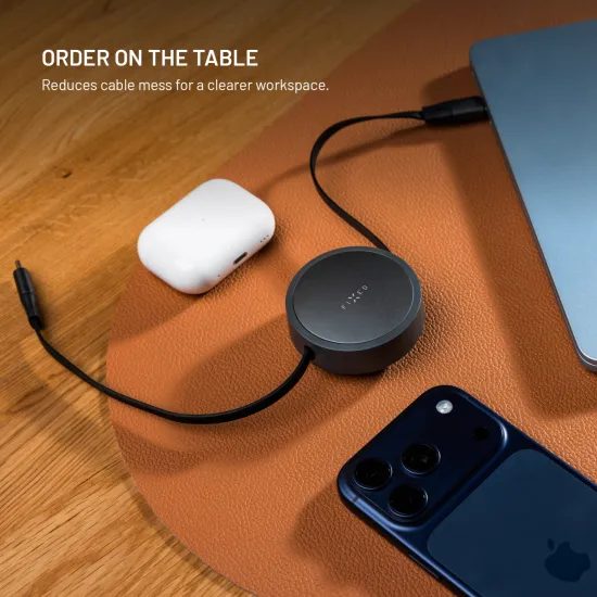 Feltekerhető kábel FIXED Retractable Cable USB-C - USB-C, PD 100W, 480Mbps, 1m, szürke