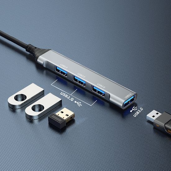 Dudao HUB A16B, 4v1, USB-A - 4x USB-A (3x USB2.0 / USB3.0), 6,3cm, černý