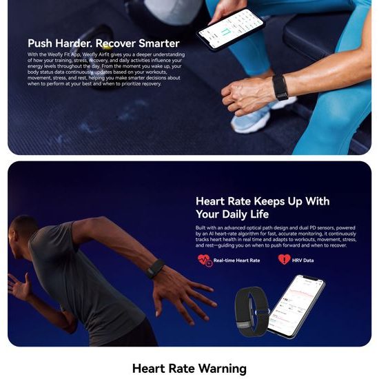 Weofly Airfit Smart Fitness Tracker ohne Display - Aktivitätstracker mit Herzfrequenzmessung und Schlafüberwachung - Schwarz
