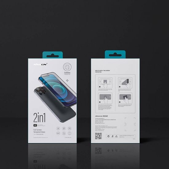 Nillkin 2v1, Tvrzené sklo + ochrnné sklo na čočku, iPhone 12 Pro MAX