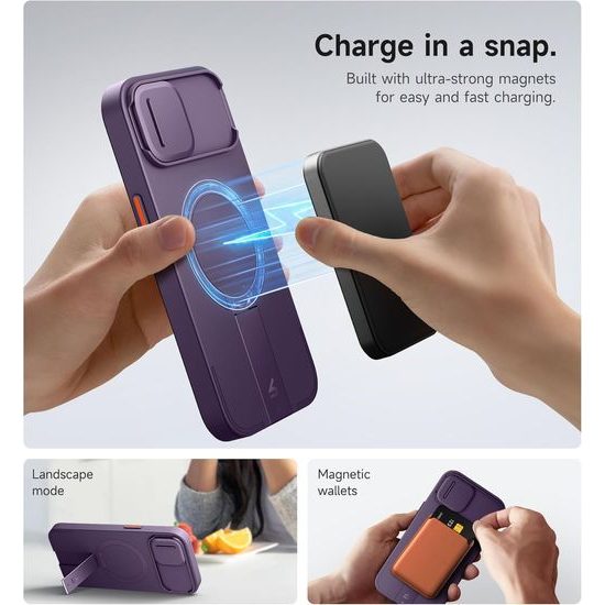 Suritch MagSafe Kickstand Camprotector θήκη iPhone 16 Plus, μωβ