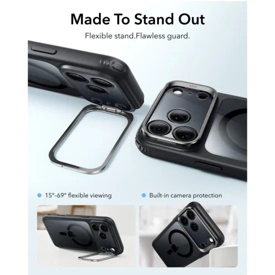ESR Classic Hybrid Kickstand MagSafe, iPhone 17 Pro / 18 Pro, priehľadný / čierny