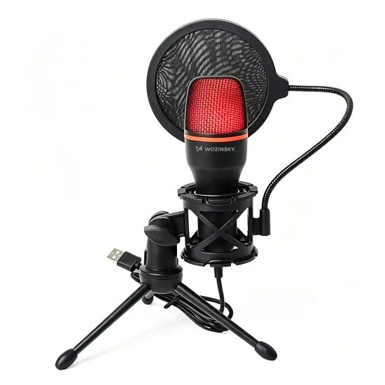 Wozinsky WM-W111 drátový herní mikrofon se stojánkem a RGB podsvícením, černý