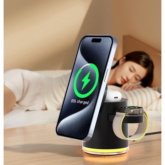 4σε1 Έξυπνος Ασύρματος Φορτιστής με LED Φωτισμό, Qi, Μαύρο