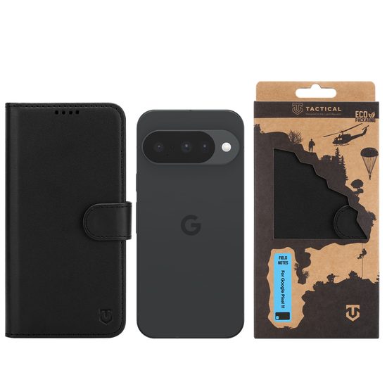 Google Pixel 11 vāciņš – Tactical Field Notes maks ar nodalījumiem – melns