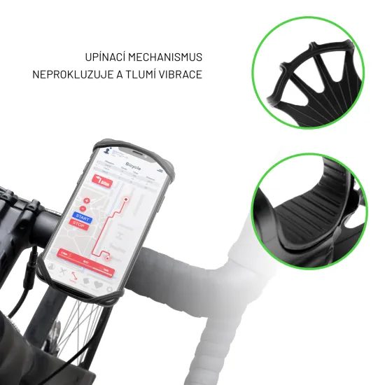 Odnímateľný silikónový držiak mobilného telefónu na bicykel FIXED Bikee 2, čierny