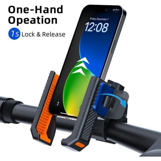 Καθολική μεταλλική βάση ασφαλείας τηλεφώνου για ποδήλατο / μοτοσικλέτα με γρήγορο κλείδωμα, μαύρο-πορτοκαλί