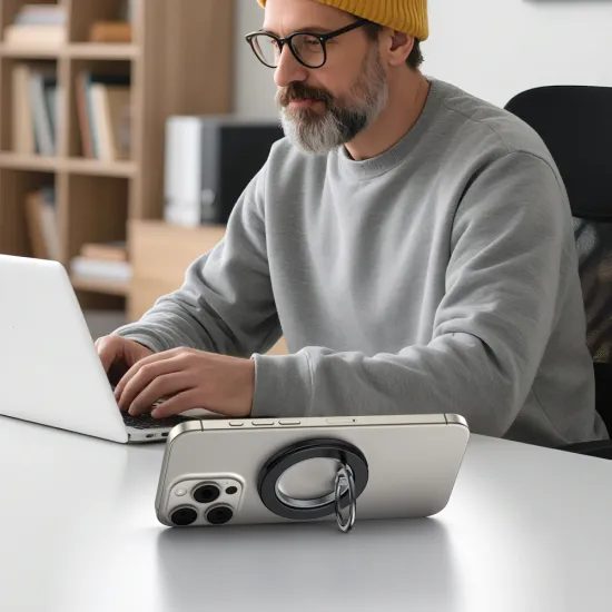 Tech-Protect MMR600 Magnetischer MagSafe Ring für Smartphone - 360° drehbarer Handyhalter mit Ständerfunktion - Schwarz