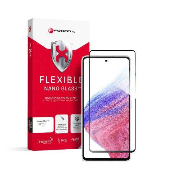 Folie de sticlă securizată hibrid Forcell Flexible 5D Full Glue, Samsung Galaxy A53 5G, neagră