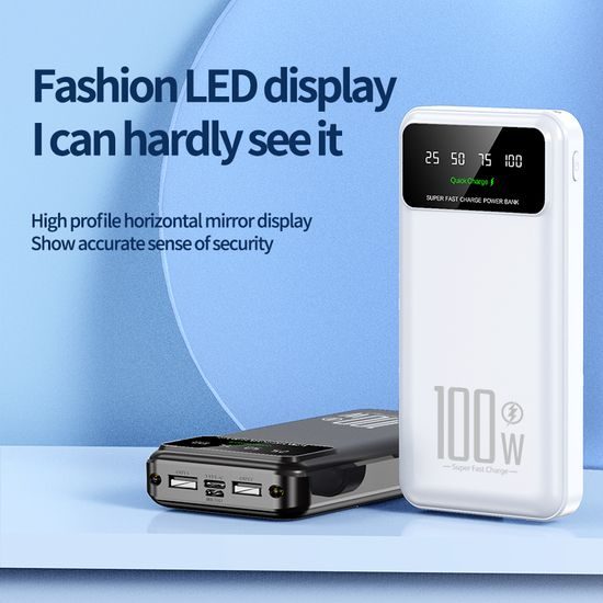 Powerbank 20000mAh mit 100W Super Charge und QC3.0 - LED-Licht - Weiß