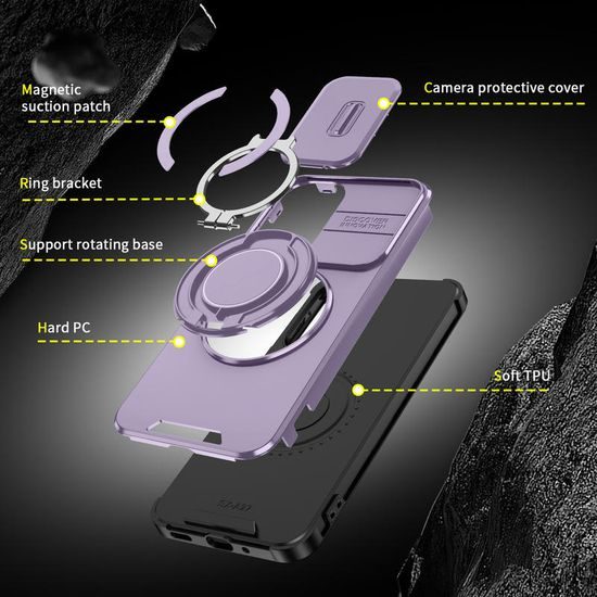 Camslide Stand Schutzhülle für Samsung Galaxy A27 - Integrierter Metallständer mit 360° Drehung - Kamera-Schiebeschutz - Lila