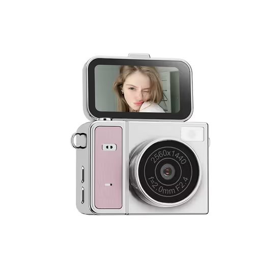 S162 Mini cameră foto retro cu display flip, argintiu-roz