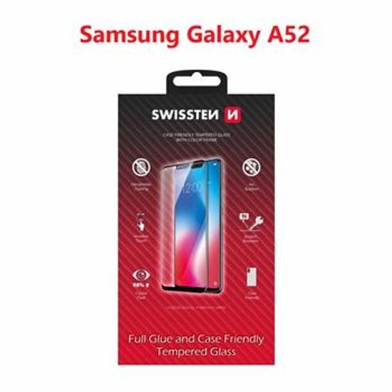 Swissten Full Glue, Color frame, Case friendly, Folie de sticlă securizată protectoare, Samsung Galaxy A52, neagră