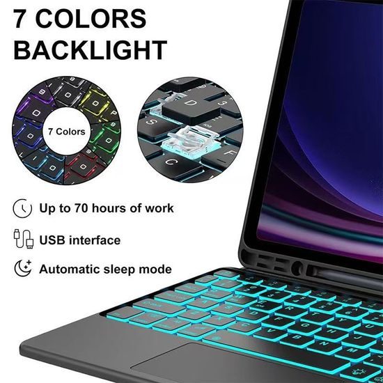 JP Μαγνητική Θήκη με Πληκτρολόγιο Bluetooth, Touchpad, Φωτισμό και Βάση για Stylus, Samsung Galaxy Tab S10 FE+, Μαύρη