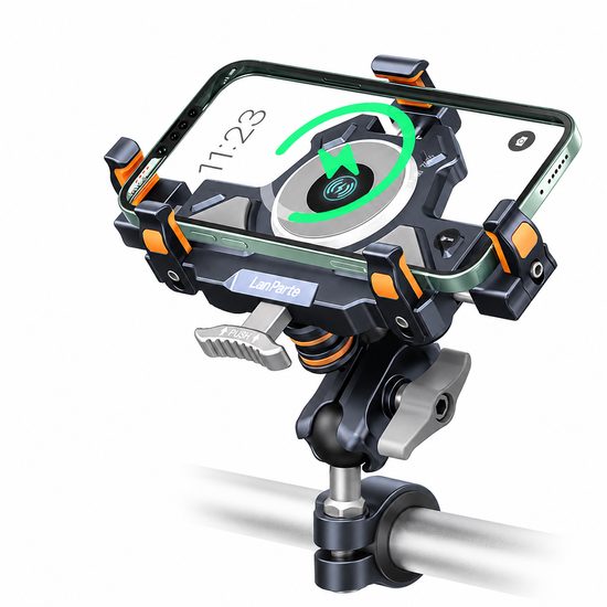 LanParte UBA-MC Motorrad Handyhalterung mit 15W kabellosem Laden - Smartphone Halterung mit Vibrationsdämpfung