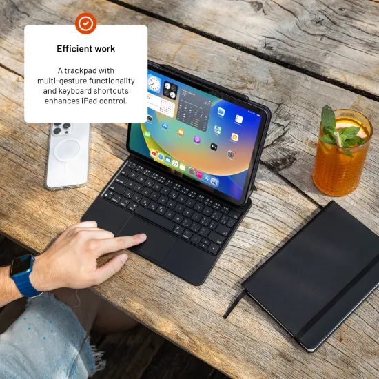 Tok vezeték nélküli billentyűzettel FIXED Typee tablethez, Apple iPad Pro 11 2018 / 2020 / 2021 / 2022, iPad Air 4 10.9 2020 / Air 5 10.9 2022 / Air 6 11 2024 / Air 7 11 2025 / Air 8 11 2026, CZ, fekete