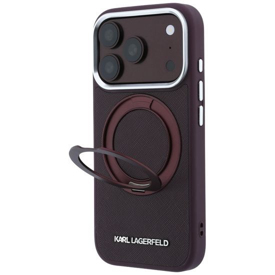 Karl Lagerfeld Leather Ring Stand 360 Saffiano MagSafe ümbris iPhone 17 Pro / 18 Pro – burgundia