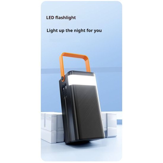 Powerbank 80.000 mAh, 120W PD + QC, 4 USB + 2 Kabel, LED-Licht, weiß