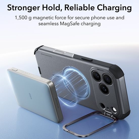 iPhone 17 Pro / 18 Pro vāciņš – ESR Cyber Armor Kickstand ar statīvu – pelēks