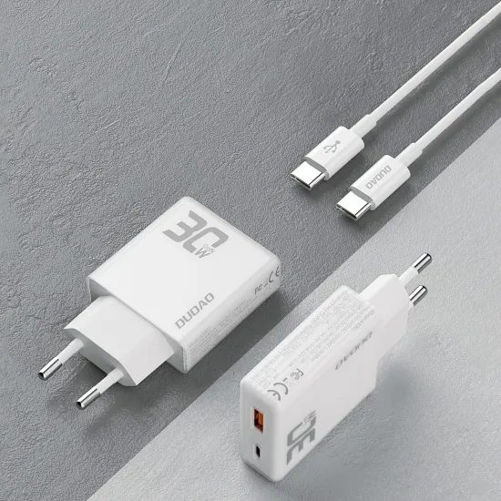 Dudao GaN Oplader 30W USB / USB-C + USB-C Kabel - A30EUT - Wit