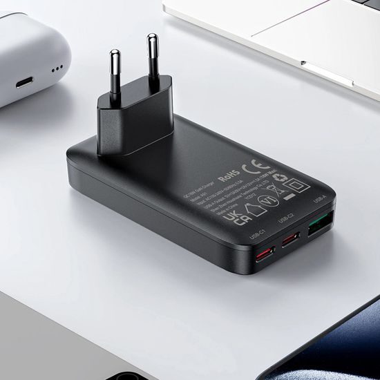 Φορτιστής Acefast A100 GaN, PD65W, 2x USB-C + USB, μαύρος