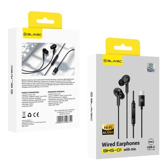 Blavec BHS-01 Bedrade In-Ear Oordopjes met Microfoon USB-C (DAC) - Zwart