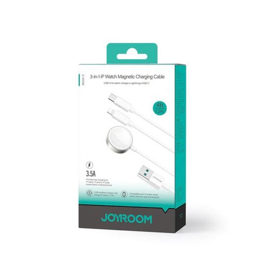 Joyroom S-IW008 Καλώδιο Φόρτισης 3σε1, USB για Apple Watch, USB-C, Lightning, 3,5 W, 1,2 μ, λευκό