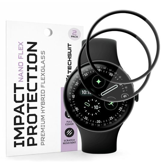 Google Pixel Watch 4 45mm apsauginė plėvelė – Techsuit Nano Flex PMMA – juoda, 2 vnt.