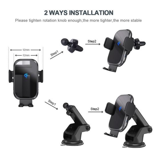 Βάση τηλεφώνου αυτοκινήτου για ταμπλό και αεραγωγό με ασύρματη φόρτιση, 15W, Qi, C13