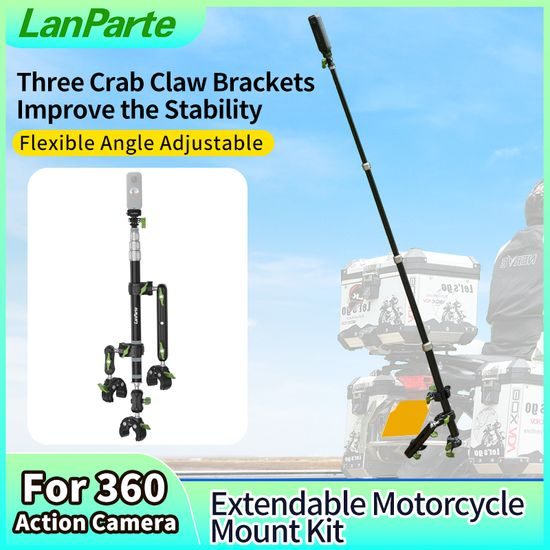 LanParte PMH-C3 supporto telescopico per fotocamere 360° e action cam per moto, 1,5 m, fissaggio a 3 punti, sistema a sgancio rapido