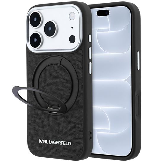Karl Lagerfeld Ring Stand 360 Saffiano MagSafe ümbris iPhone 17 Pro / 18 Pro – must