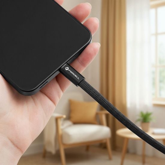 Cablu Forcell F-Energy USB-C - USB-C, QC4.0, PD, 5A, 100W, 1,2 m, negru