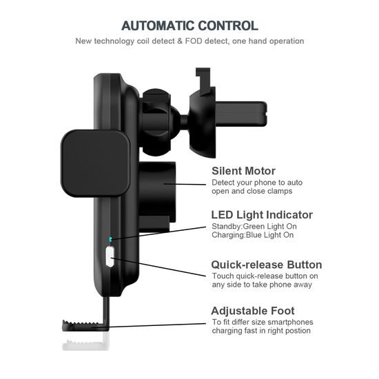 Βάση τηλεφώνου αυτοκινήτου για ταμπλό και αεραγωγό με ασύρματη φόρτιση, 15W, Qi, C15