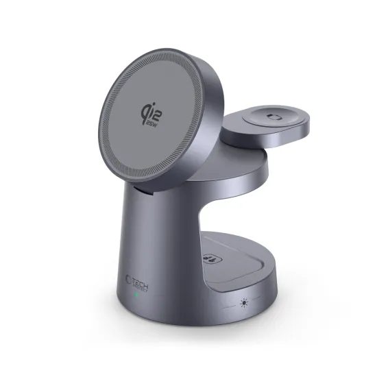Tech-Protect QI2.2-25W-A48 ασύρματος φορτιστής MagSafe 3 σε 1, σκούρο γκρι