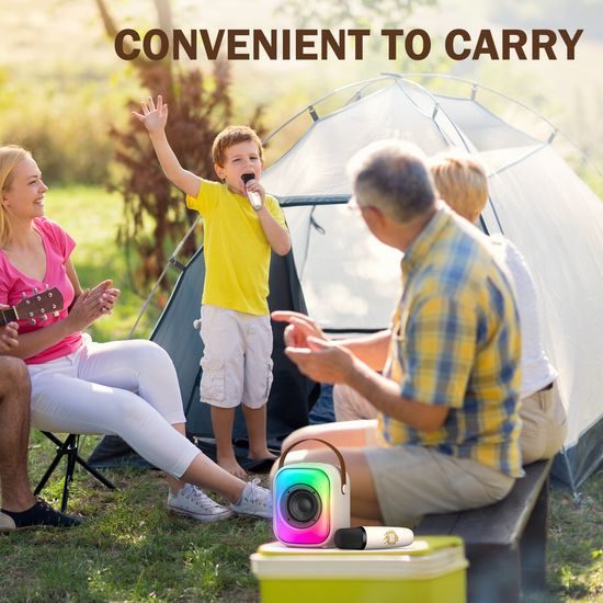 Onikuma L7 Mini prenosni karaoke zvočnik z 2 brezžičnima mikrofonoma, bež