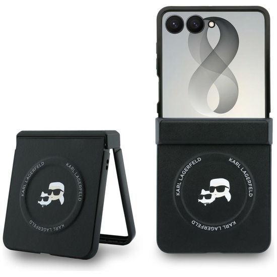 Samsung Galaxy Z Flip 8 ümbris – Karl Lagerfeld Hardcase Leather Karl&Choupette Head Pin – must