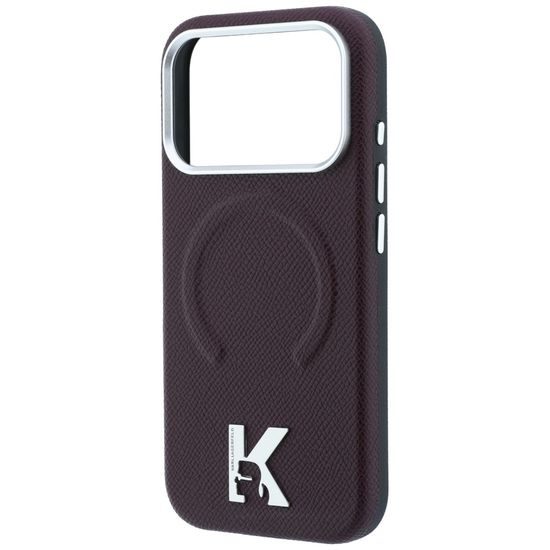 Karl Lagerfeld Grained Leather Embossed Ring MagSafe ümbris iPhone 17 Pro / 18 Pro – burgundia