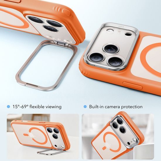 iPhone 17 Pro / 18 Pro vāciņš – ESR Classic Hybrid HaloLock Kickstand ar statīvu – oranžs