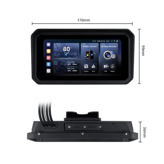 Wyświetlacz motocyklowy 6,25" z bezprzewodowym Apple CarPlay, Android Auto, kamerami DVR i TPMS